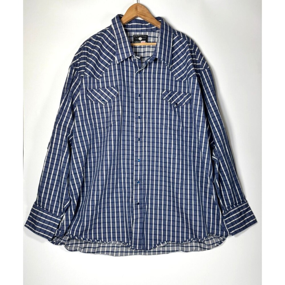 Flying R Ranchwear Mens 4XL‎ Blue White Plaid Pearl Snap Western Made in USA
